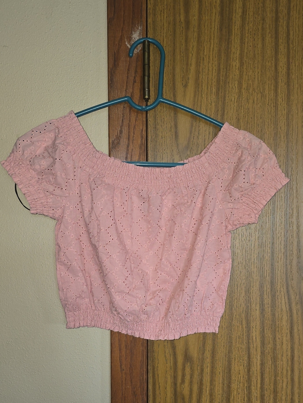 Divided Pink Eyelet Off-Shoulder Crop Top